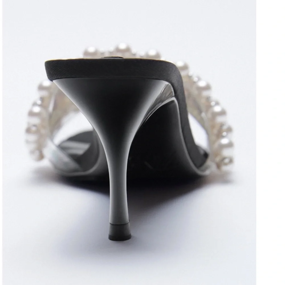 Zara Pearl Detail Square Toe Heel Sandals Size 9/40 - Picture 5 of 7